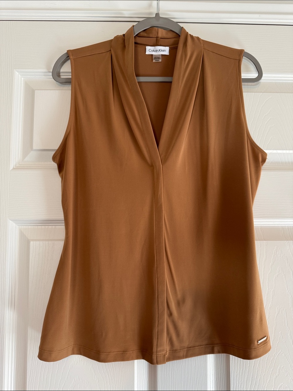 Calvin Klein Sleeveless V-Neck in Camel Brown